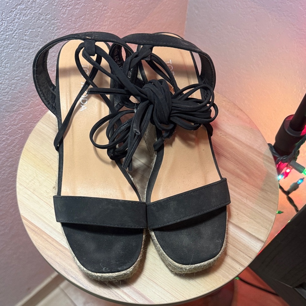 Black Strappy Espadrille Sandals